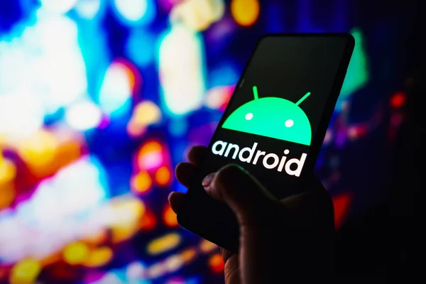 Сентября 2022 Года Бразилия Этой Фотографии Логотип Android Показан Смартфоне — стоковое фото