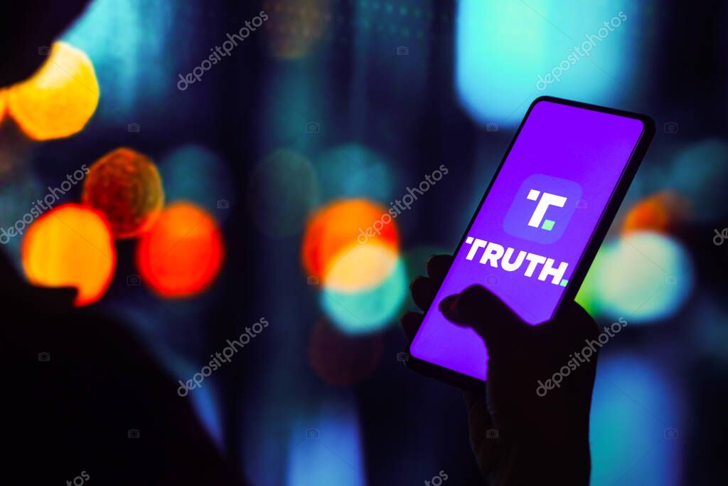 October 17, 2022, Brazil. In this photo illustration, the Truth Social logo is displayed on a smartphone screen