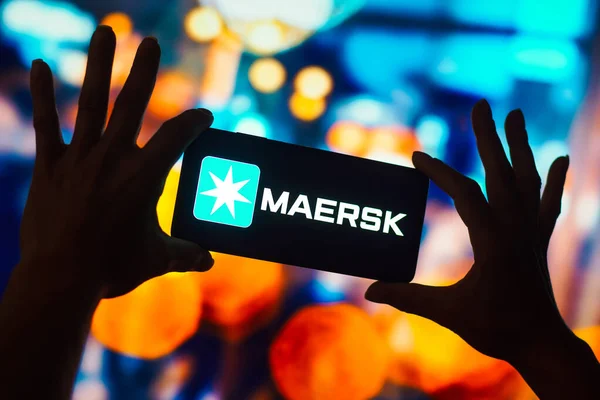 Října 2022 Brazílie Této Fotografii Logo Maersk Zobrazeno Obrazovce Smartphonu — Stock fotografie