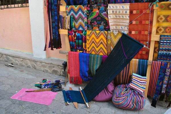 Souvenir stand with hand crafted fabrics Stock Photo