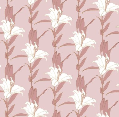 Beyaz ve Toskana renginde çiçek desenli bronz çizgili zambak çiçekleri.