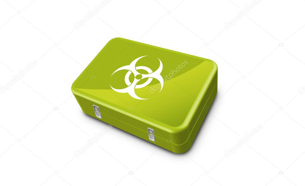 Green box with biohazard logo on top. Vector icon.