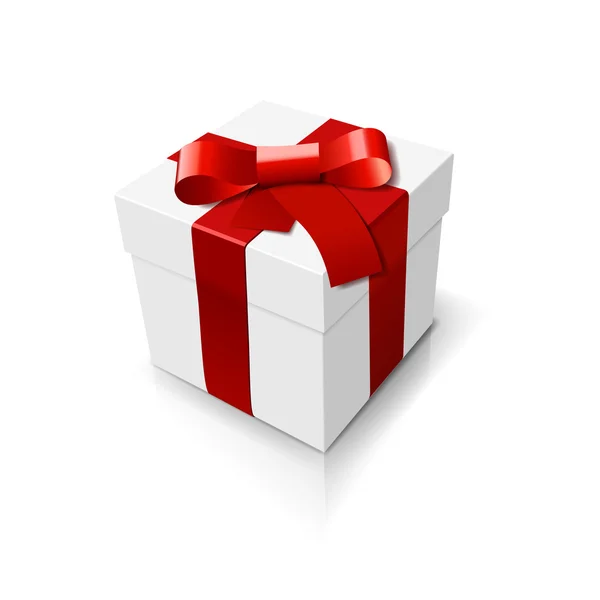 Caja de regalo blanca con lazo de cinta de satén rojo Ilustraciones de stock libres de derechos