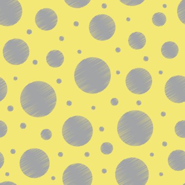 Vektör beneksiz desenli polka çizmiş. Renkli Pantone 2021 Aydınlatıcı sarı, Nihai Gri