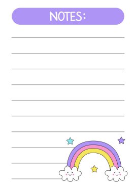 Set of cute sheets for planning. To do list and notes with unicorns.