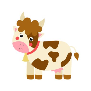 Beyaz arkaplanda izole edilmiş şirin ineğin vektör çizimi.