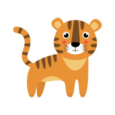 Beyaz arka planda izole edilmiş şirin kaplanın vektör çizimi.