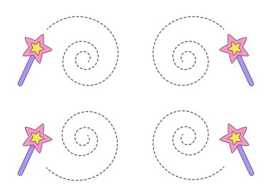 El yapımı sihirli değnekle iz sürme çizgileri. Yazma alıştırması.