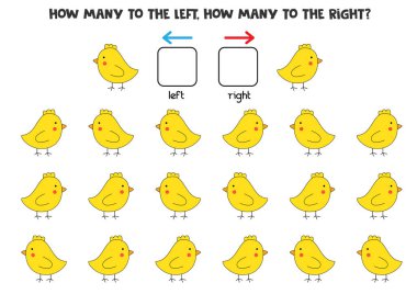 Tatlı tavukla sol ya da sağ. Anaokulu öğrencileri için mantıksal çalışma listesi.