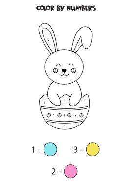Paskalya tavşanlı boyama sayfası. Rakamlara göre renk. Çocuklar için matematik oyunu.
