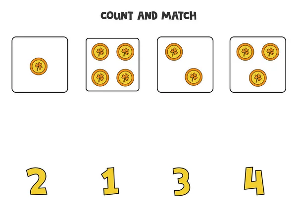 Contar Todas Las Monedas Trébol Coincidir Con Número Correcto — Archivo Imágenes Vectoriales