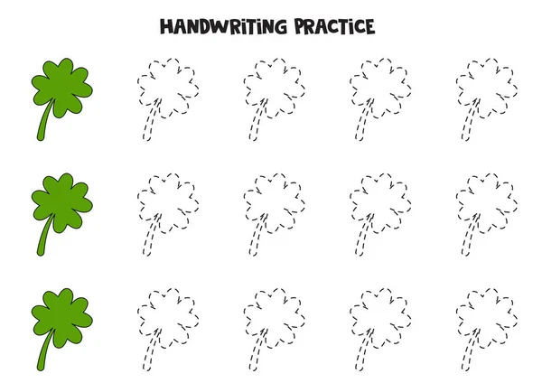 Traceer contouren van schattige shamrocks. Schriftelijke praktijk. — Stockvector
