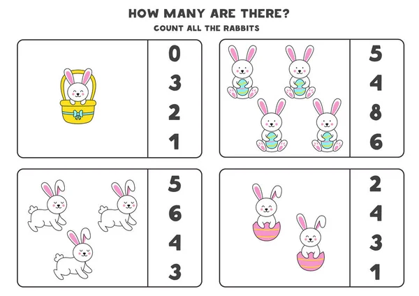 Jeu de comptage avec des lapins de Pâques. Feuille de travail pédagogique. — Image vectorielle