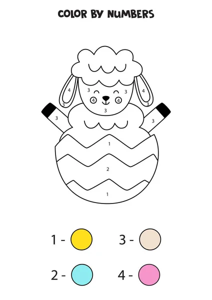 Χρώμα χαριτωμένο πρόβατα Πάσχα από τους αριθμούς. Φύλλο εργασίας για παιδιά. — Διανυσματικό Αρχείο