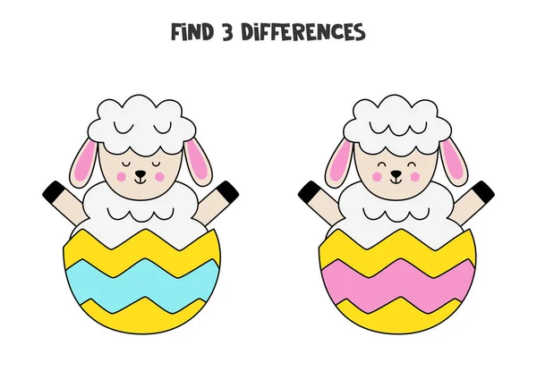 Finden Sie 3 Unterschiede zwischen zwei niedlichen Cartoon-Schafen. — Stockvektor