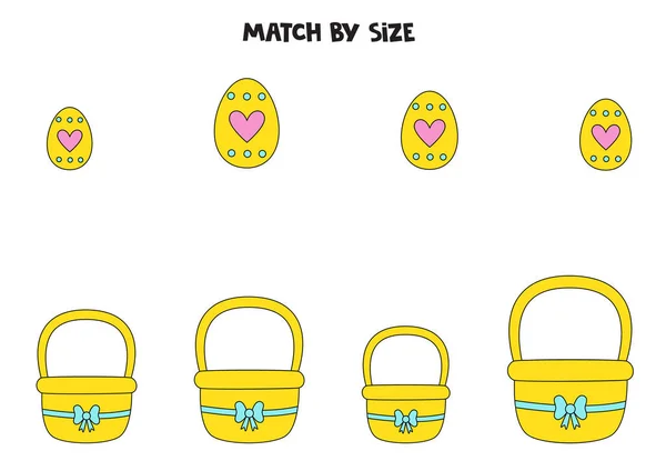 Jeu de correspondance pour les enfants d'âge préscolaire. Correspondre aux paniers et œufs par taille. — Image vectorielle