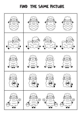 Aynı sevimli iki resmi bul. Siyah ve beyaz çalışma tablosu.