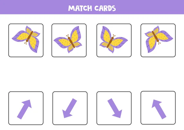 Links, rechts, oben oder unten. Raumorientierung mit niedlichem Cartoon-Schmetterling. — Stockvektor