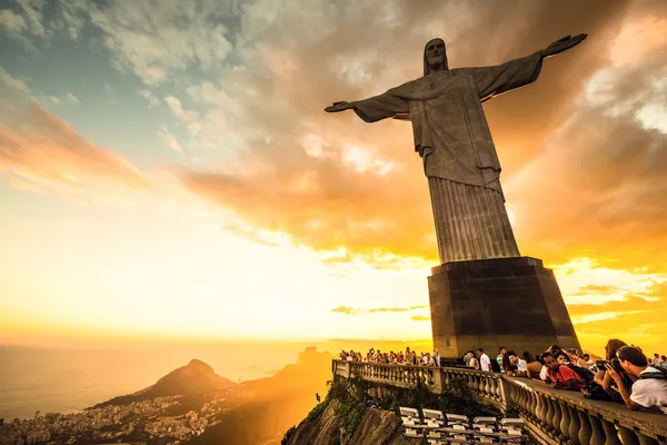 그리스도 구속 자 동상 Corcovado 산 꼭대기 스톡 사진
