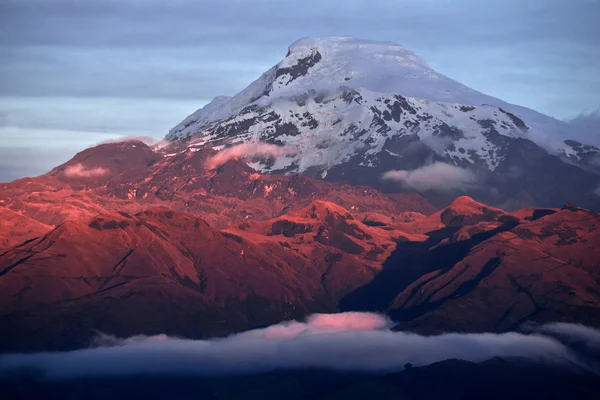 Sunset on the mighty Volcano Cayambe in Ecuador — Stock Photo, Image