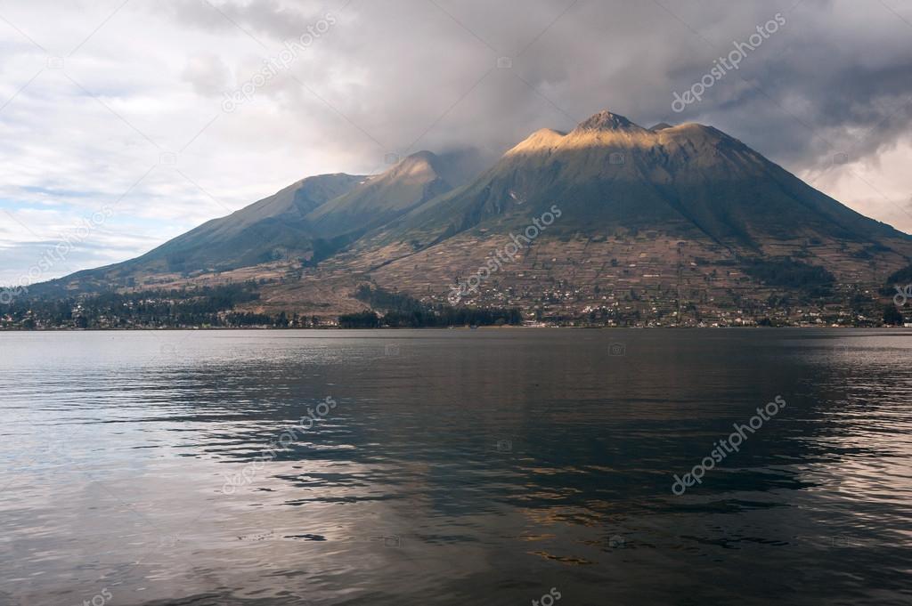 Imbabura inactive stratovolcano under San Pablo Lake in northern Ecuador