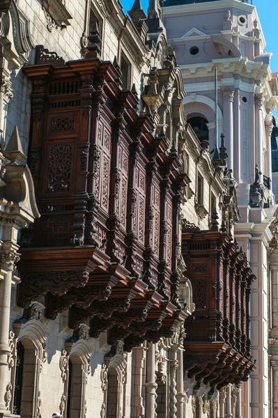 Plaza de Armas, detalhe da arquitetura, Lima, capital do Peru — Fotografia de Stock