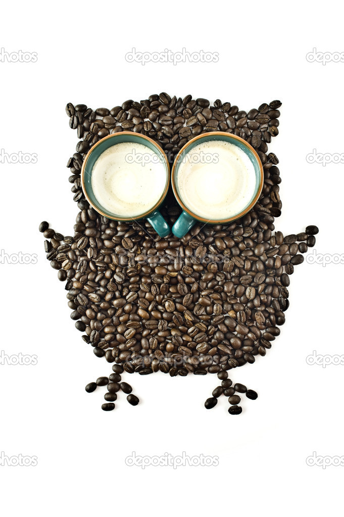 Coffee cups and Coffee beans Shaped like the Owl