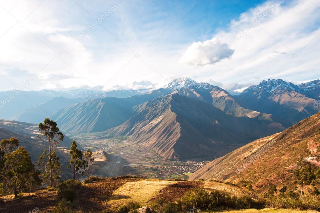 Sacred Valley harvested wheat field in Urubamba Valley in Peru, 