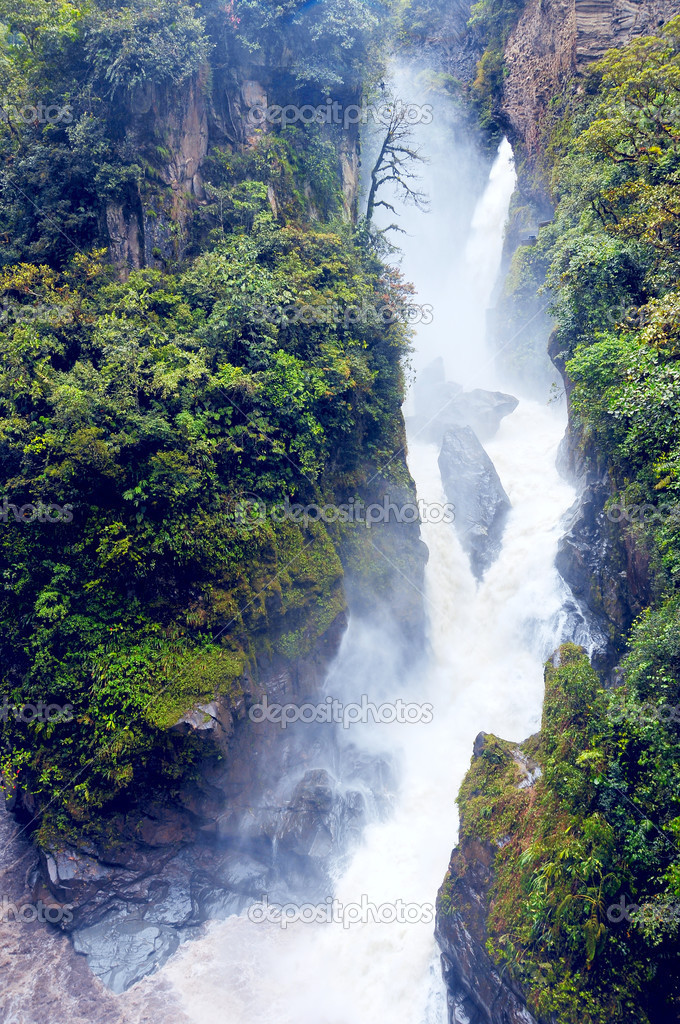 Pailon del Diablo - Mountain river and waterfall in the Andes