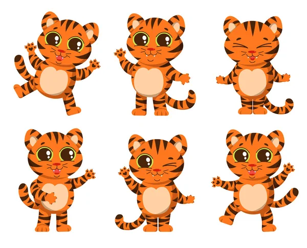 Набор смешной маленький тигр в разных — стоковый вектор