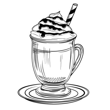 Vektör el çizimi frappe yalıtılmış çizim. Sütlü soğuk kahve, çizim tarzı..