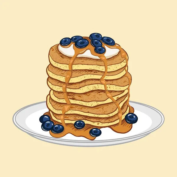 Set Dari Empat Pancake Dengan Topping Yang Berbeda Pancake Piring - Stok Vektor