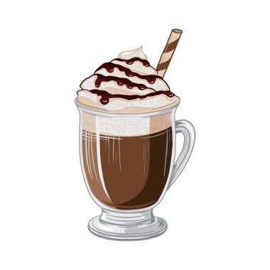 Eski usul bir fincan kahve. Bardakta frappe. El çizimi vektör illüstrasyonu.