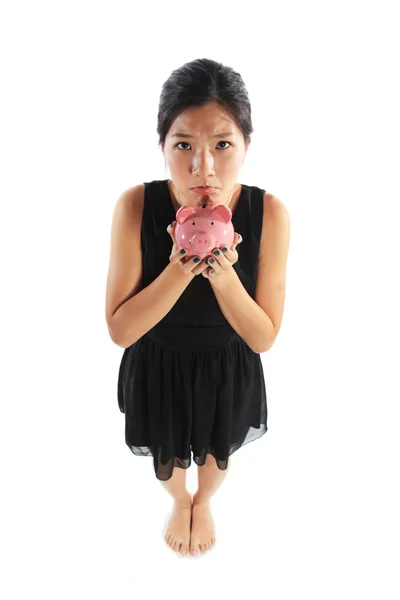 Sad Asian with Piggy Bank — Stock Photo, Image