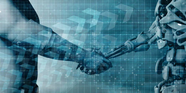 Engineering Technologie Met Robotarm Menselijke Hand Handshake — Stockfoto