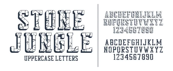 Набір Шрифтів Тріщинного Каменю Ретро Стиль Шрифт Великими Літерами Цифрами — стоковий вектор
