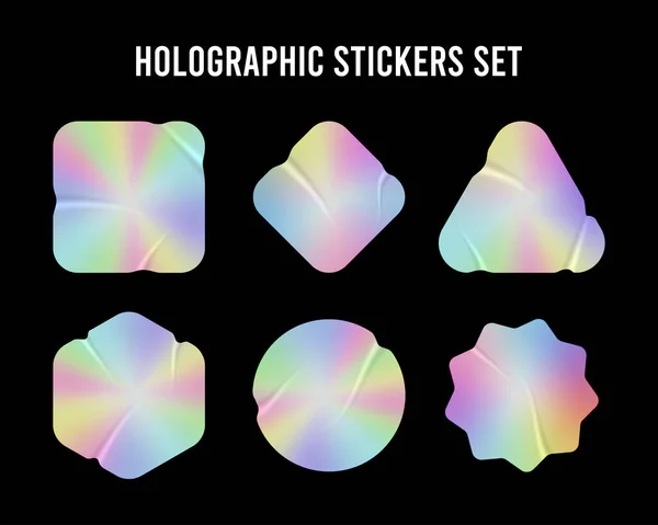 Holographische Sticker Attrappe Realistische Hologrammetiketten Verschiedenen Formen Mit Zerknitterten Falten — Stockvektor