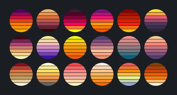 Συλλογή Ηλιοβασιλέματος Ρετρό Στυλ Και Vintage Ηλιοβασιλέματα Διάφορα Χρώματα Ριγέ — Διανυσματικό Αρχείο