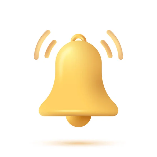 Notification Bell Icon Cartoon Style Золотой Колокол Изолирован Белом Фоне — стоковый вектор