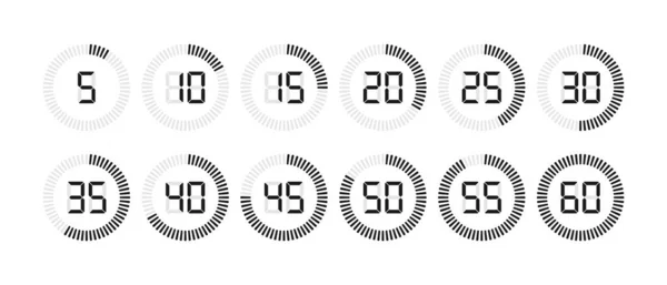 定时器和秒表图标设置与数字 倒计时或数字时钟的时间与第二个符号 矢量说明 — 图库矢量图片