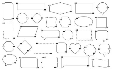 Alıntı kutusu çerçeve seti. Mesaj için boş alıntı kutuları. Alıntı kabarcığı çerçeve şablonu. Vektör illüstrasyonu.
