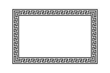 Meander dikdörtgen çerçeve. Meander sınır, Yunan süsü çerçevesi. Geometrik dikişsiz ortalama Yunan tarzında sınırdır. Vektör illüstrasyonu.