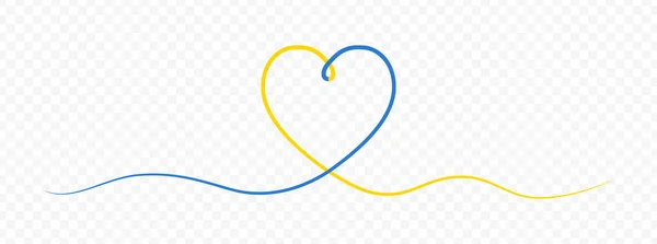 Azul Amarillo Una Línea Dibujar Corazón Ucrania Colores Bandera Dibujo — Archivo Imágenes Vectoriales