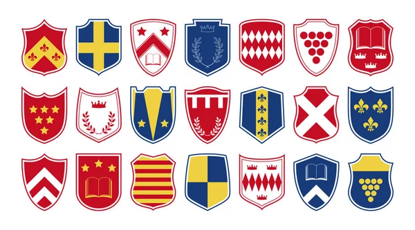 Герб Щитів Встановлений Різних Формах Дизайні Колекції Щитів Блезона Флаєром — стоковий вектор
