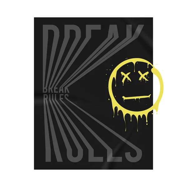 Break Rules Slogan Shirt Design Crumpled Sticker Emoji Smile Melts — Stock Vector