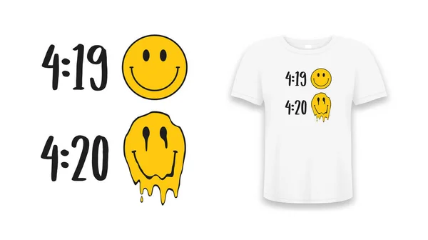 Sorriso Emoji Que Derrete Pingando Horário Fumar Maconha Shirt Design —  Vetores de Stock