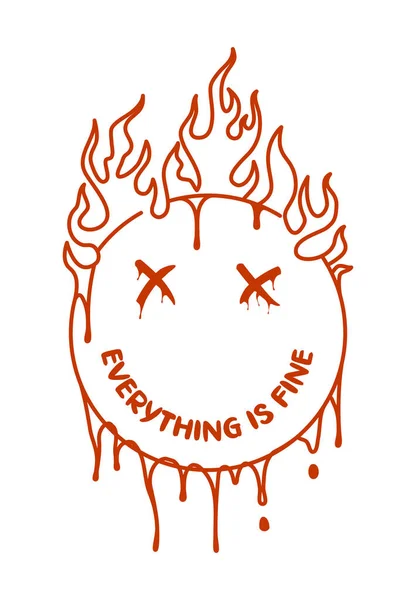 Burning Emoji Smile Melts Dripping Design Shirt Melting Smile Emoticon — Stock Vector