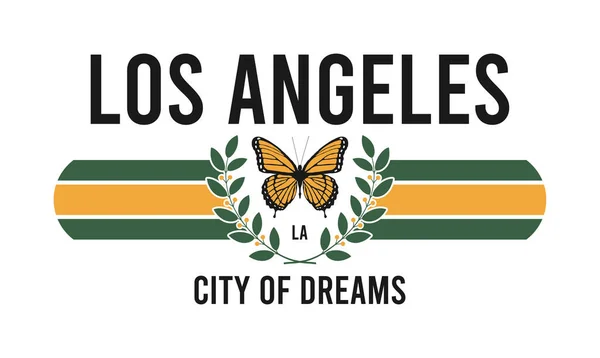 Лос Анджелеський Слоган Графіки Футболки Метеликом Вінком Друкарська Машинка Дизайнерського — стоковий вектор