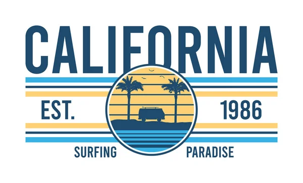 California Surfing Shirt Design Tee Shirt Design Surfing Bus Surfboard — Archivo Imágenes Vectoriales