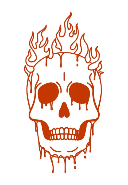 Burning Skull Melts Dripping Design Shirt Melting Human Skull Fire — Stock Vector